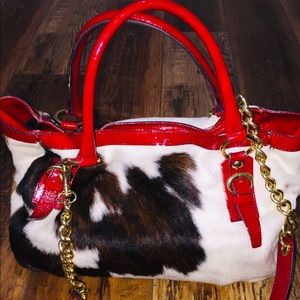 Cavalcanti Cowhide Handbag w/ Red Patent Leather